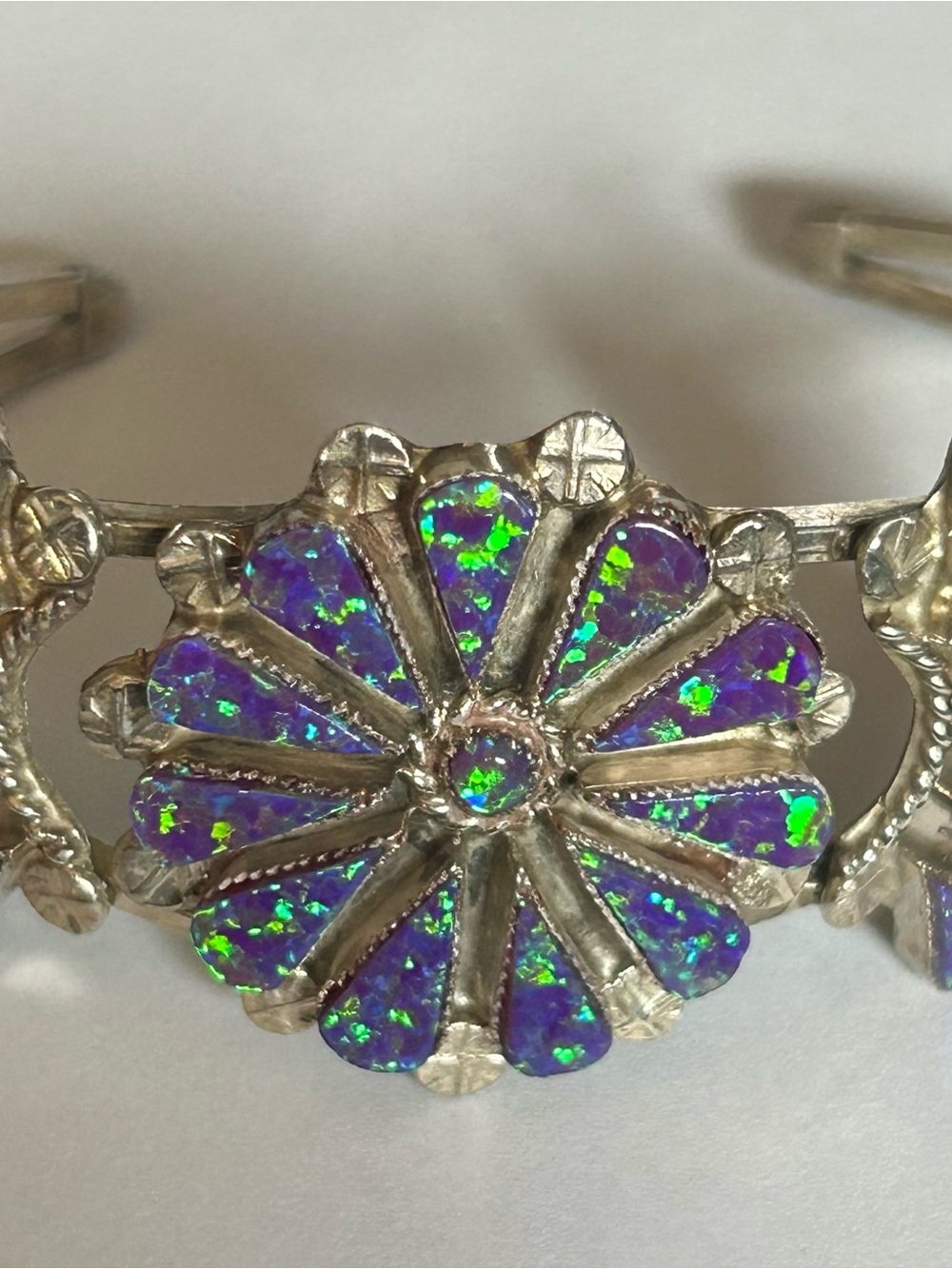 Synthetic Opal Sterling silver Zuni Signed Cuff Bracelet